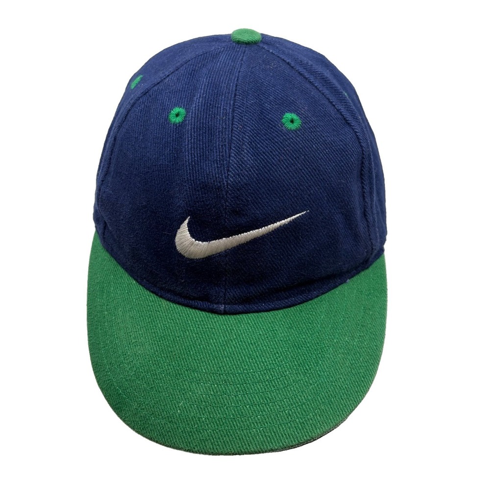 Nike Vintage Youth Boys Snapback Hat Cap 90's 80's Rare Blue Green Swoosh F60104